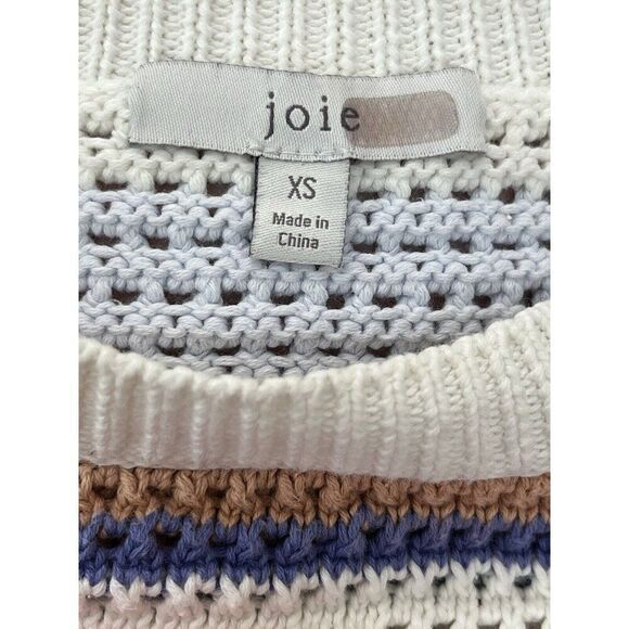JOIE Ladies XS Striped Sweater Crochet Open Weave Crop Top Multicolor Diza - Picture 5 of 6